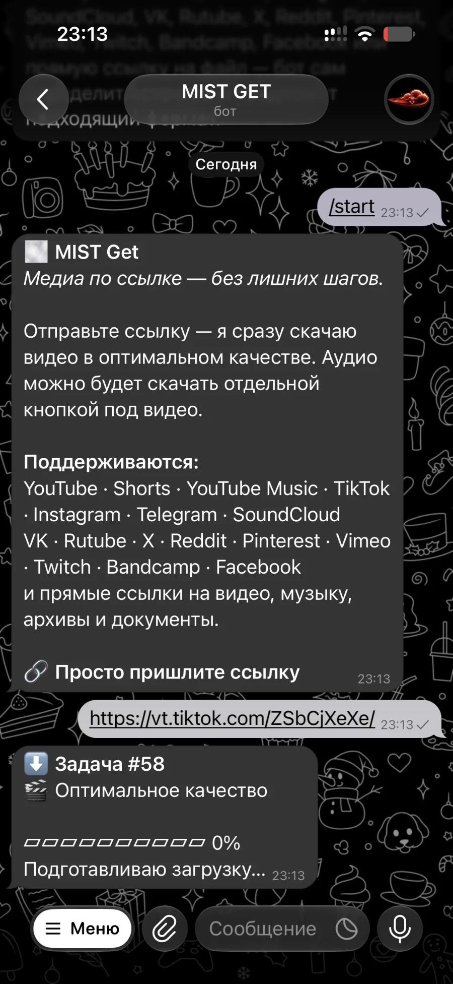 Загрузка видео по ссылке в Telegram-боте MIST Get